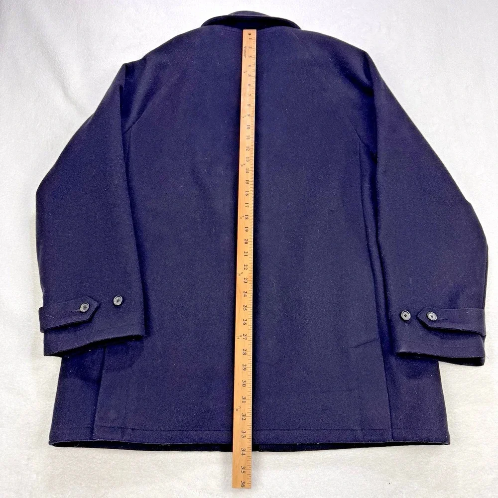 VTG Polo Ralph Lauren Wool Coat Men‎ L Black Pea Coat Full Zip Lined Snap Vent